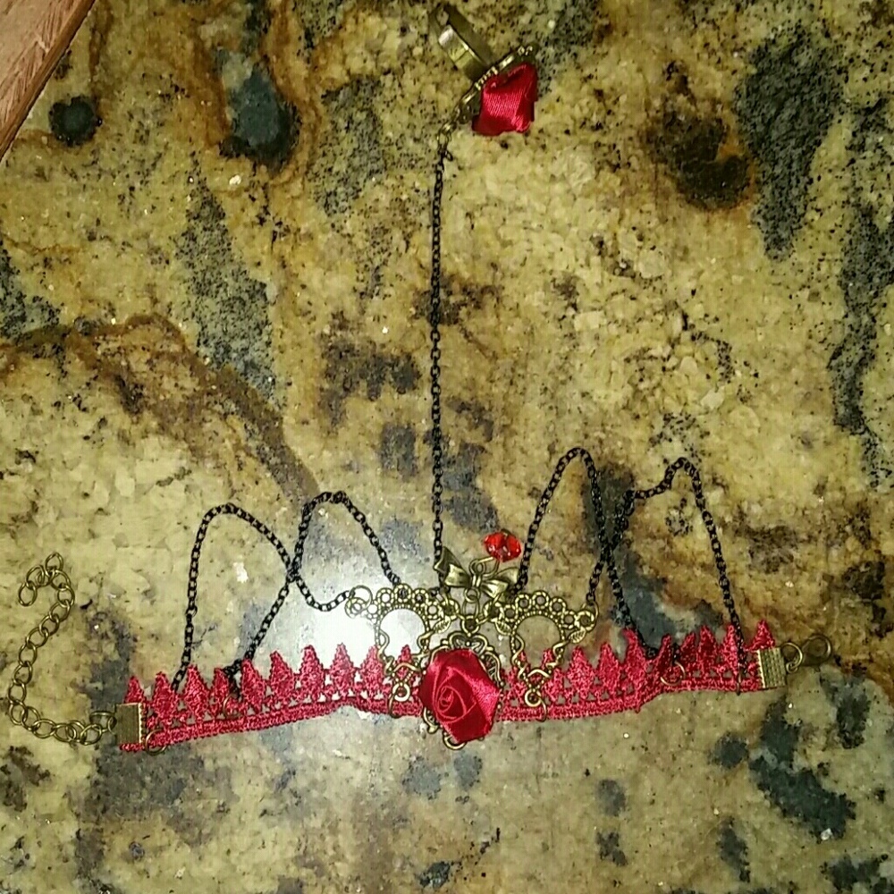 Vintage gotic rose bow lace harness bracelet-chain